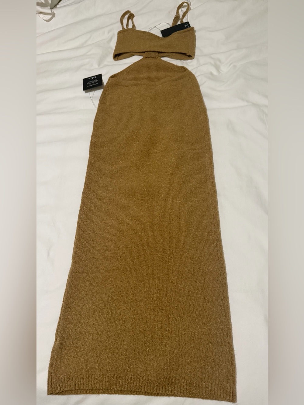 Lulu's Camel Brown Knit Maxi Skirt with Cutout Waist